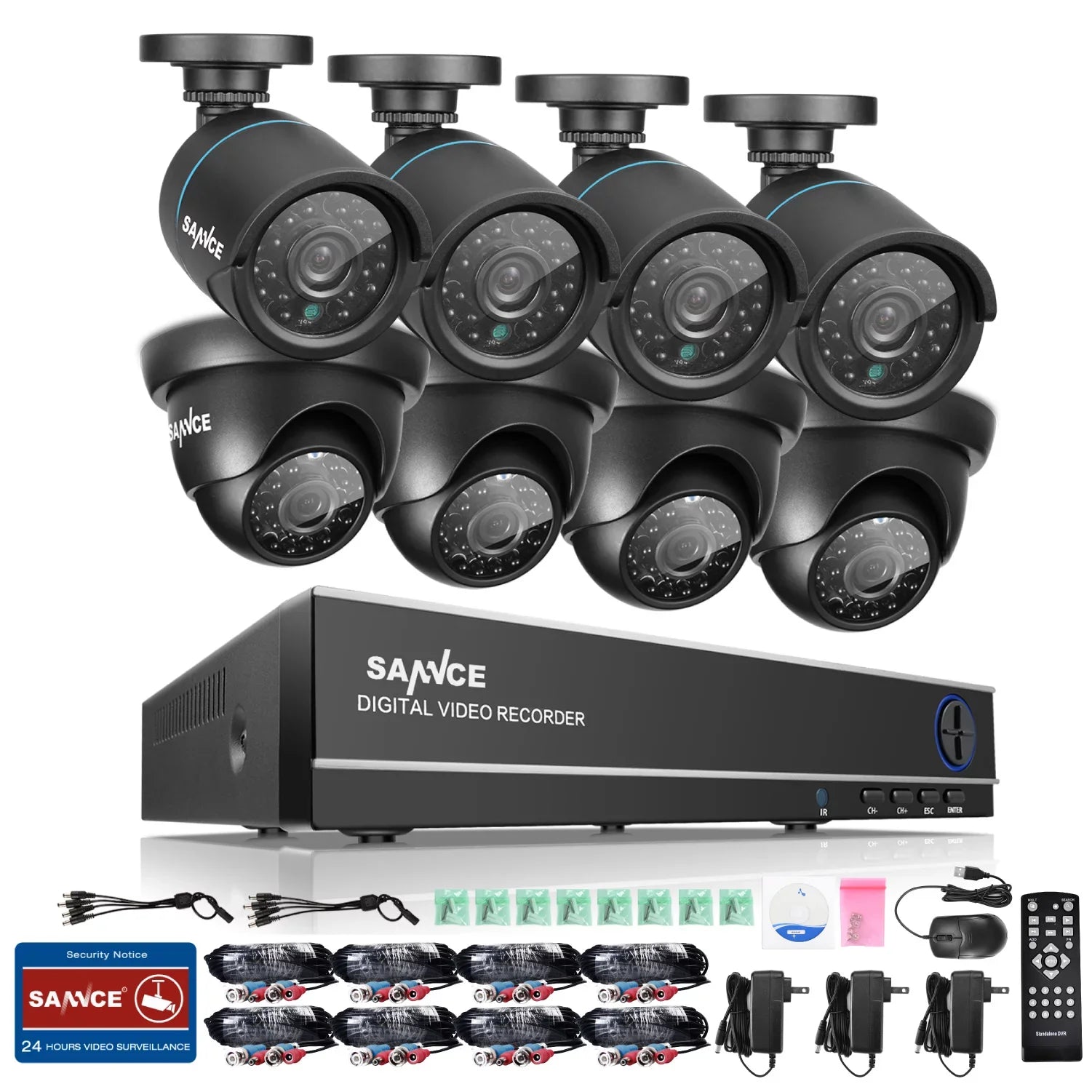 Full 1080N P2P and -No (8) DVR Weatherproof IP66 QR Vision Night CCTV Camera Scan Access Cameras, HDD Code 720P Technology/E-Cloud Service, SANNCE System Surveillance Remote Security , 8CH