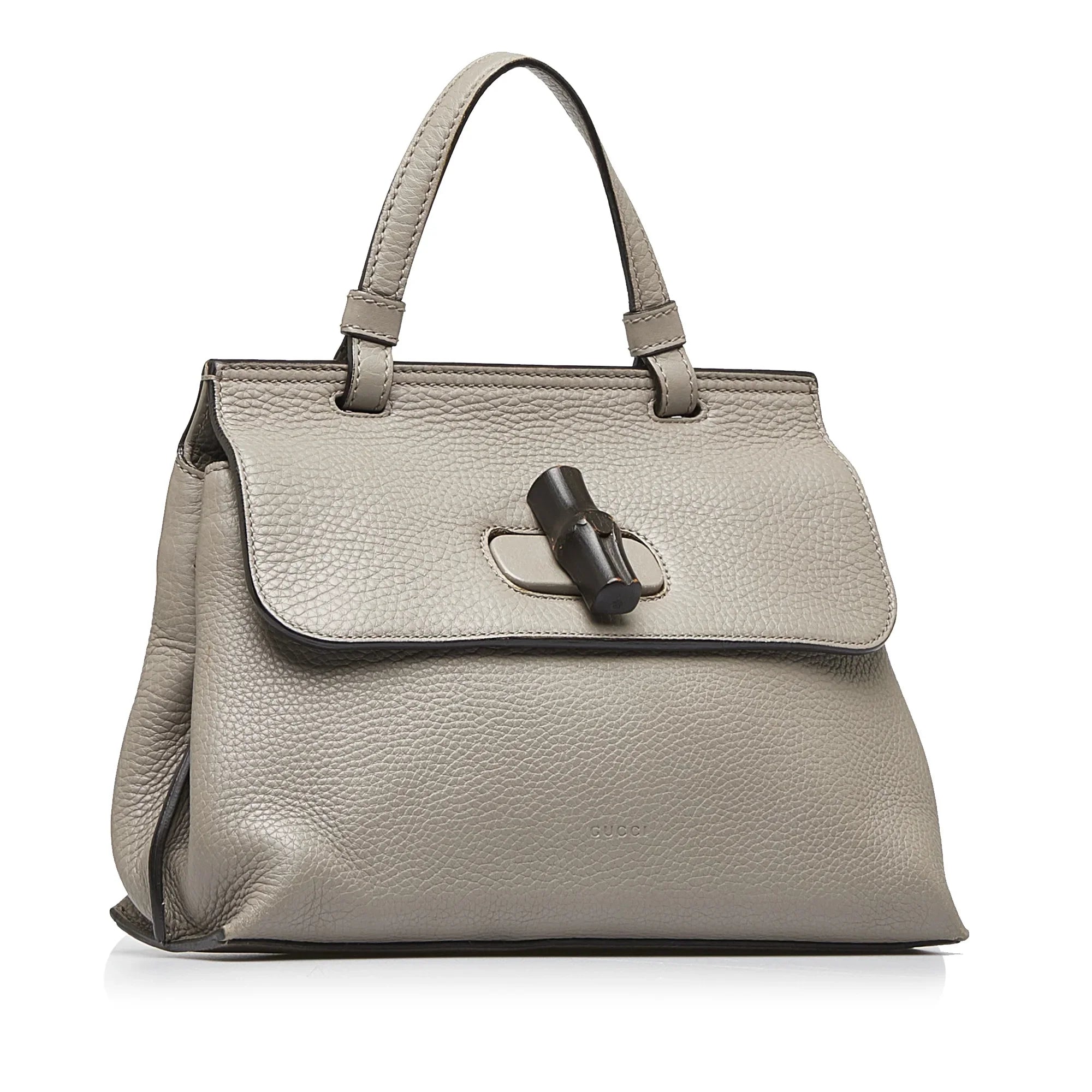 Bamboo Satchel Gray Leather Authenticated (Good) Daily Pre-Owned Medium Calf Unisex Gucci