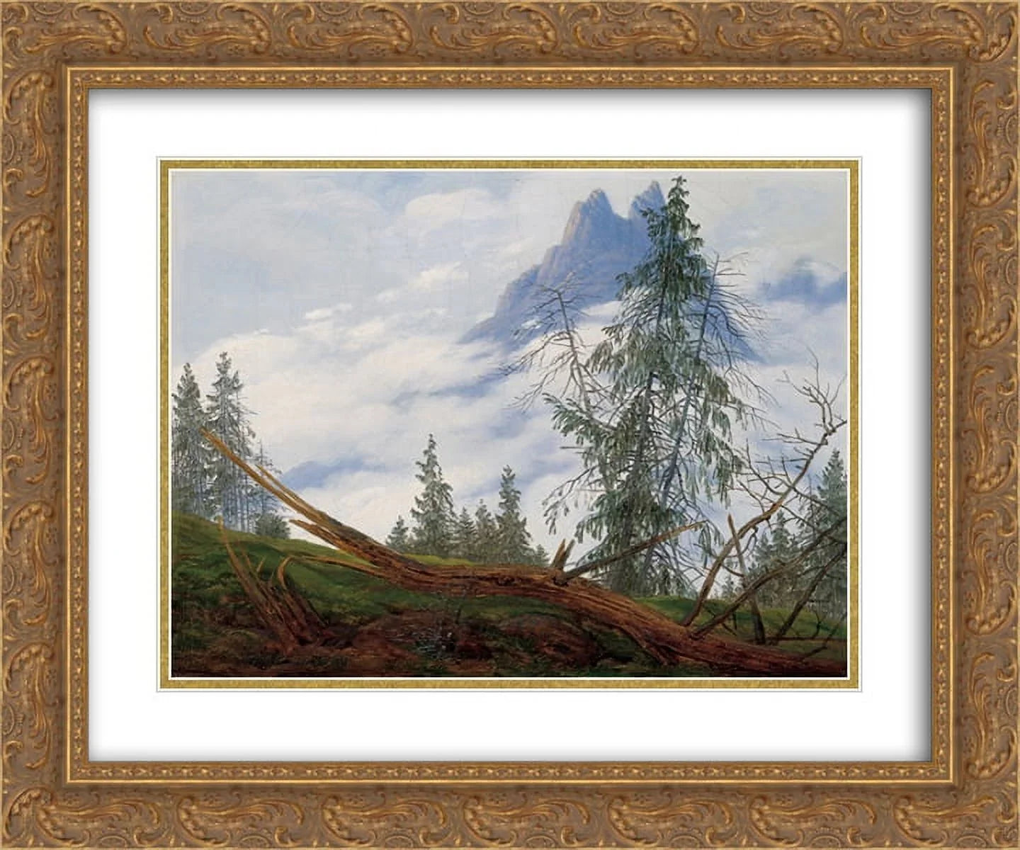 Clouds' Framed Print David 'Mountain Caspar Friedrich Peak 2x with Matted Gold 24x20 Art Drifting Ornate