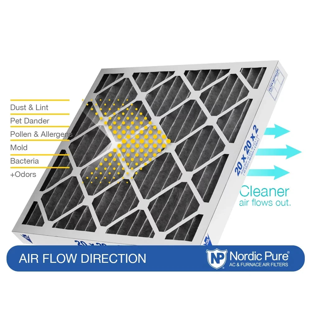 Pleated Carbon Filters Air 8 Pure Pack Furnace Plus 16x25x2 MERV 3 Nordic