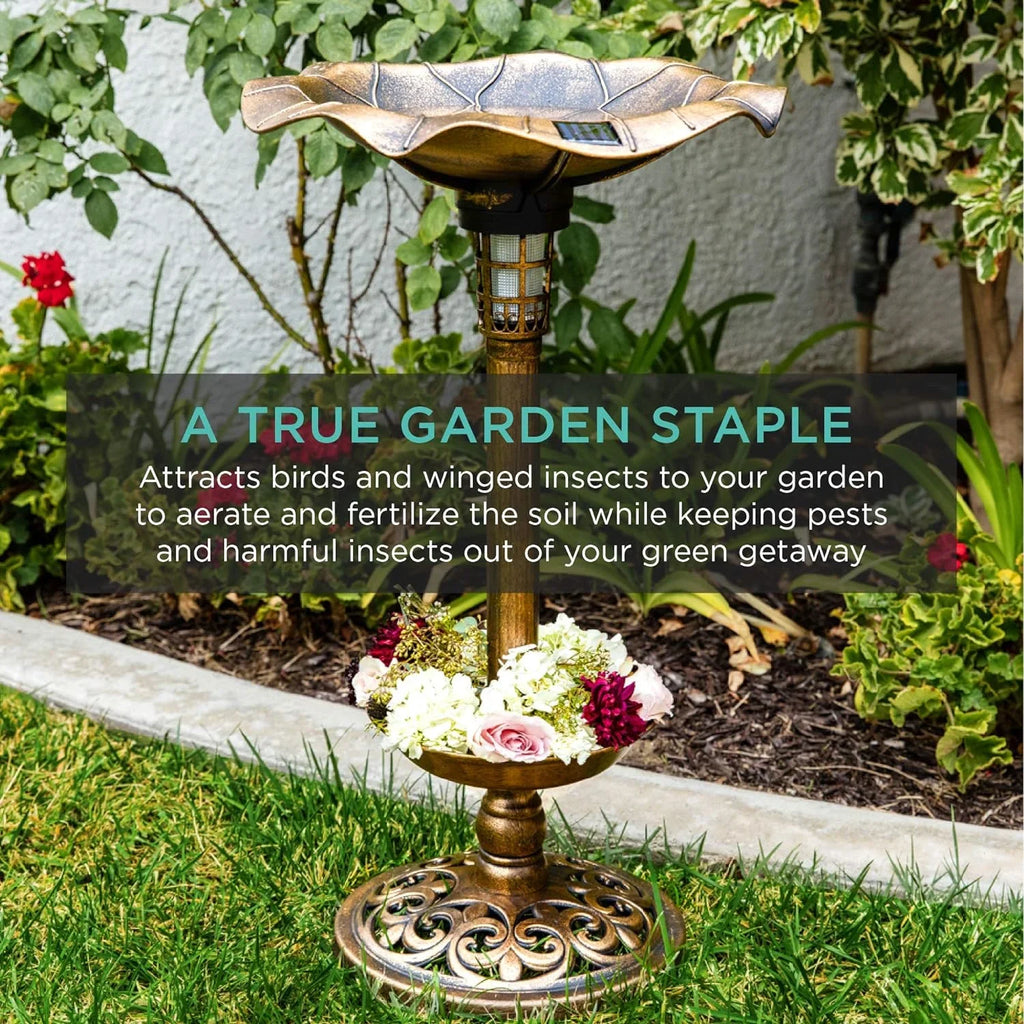 Panel, Bronze Decoration Pedestal Outdoor Lawn, W/Planter, - Scroll Integrated Solar For Garden Fountain Accents Bath Lighted
