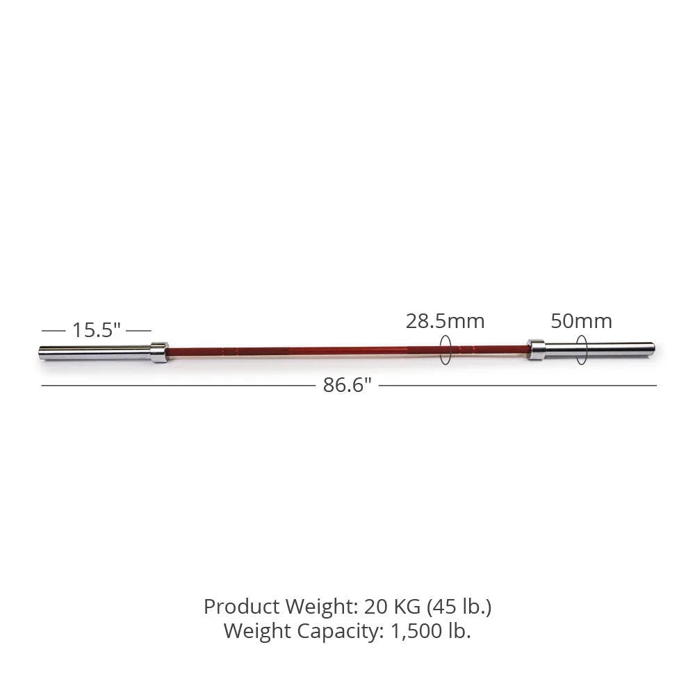1,500 Bar, Series KG Fitness Barbell Cerakote Barbell, LB, Rated 28.5MM Titan 20 USA Multipurpose TITAN Power Red and Lifting Weightlifting Made Olympic