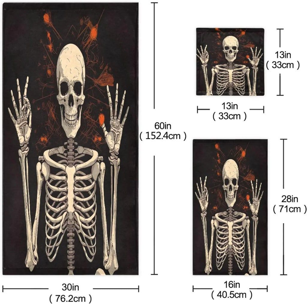 Bathroom Towel Washcloth Pool Bathroom Skeleton Absorbent Decorative for Washcloth Gift Towel Soft Set Towel Towels Hand Halloween Bath Swimming Coolnut 3-Piece Beach Gym Hotel