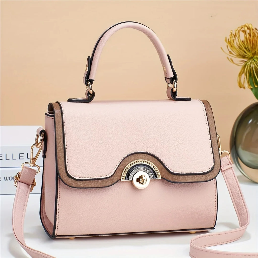 Turn Ontrast Junior Bag, Flap Trendy Lock Square Purses Color Handbags, Women's Crossbody