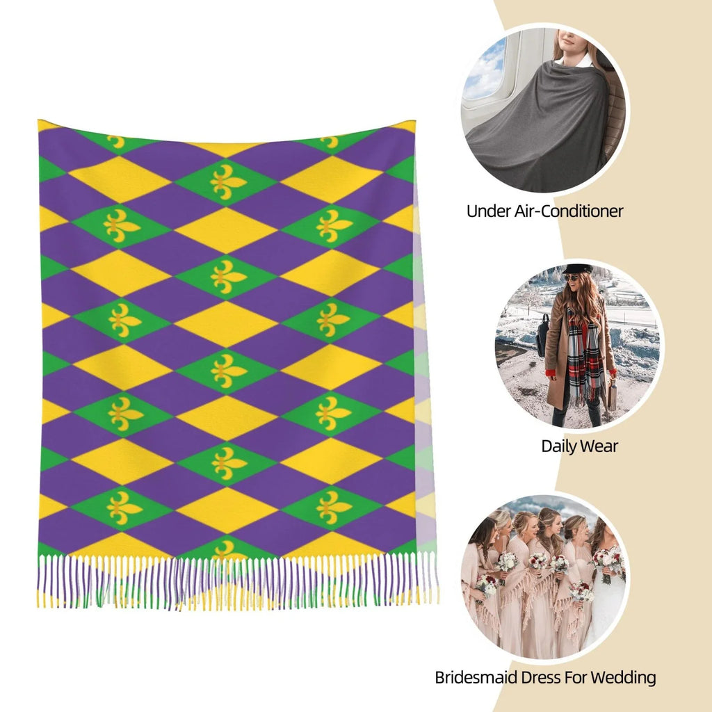 Women Scarves Feel Cashmere Bingfone Winter Gras Gifts- Warm Print Large Soft Mardi Scarf For Art Wrap Elegant Shawl