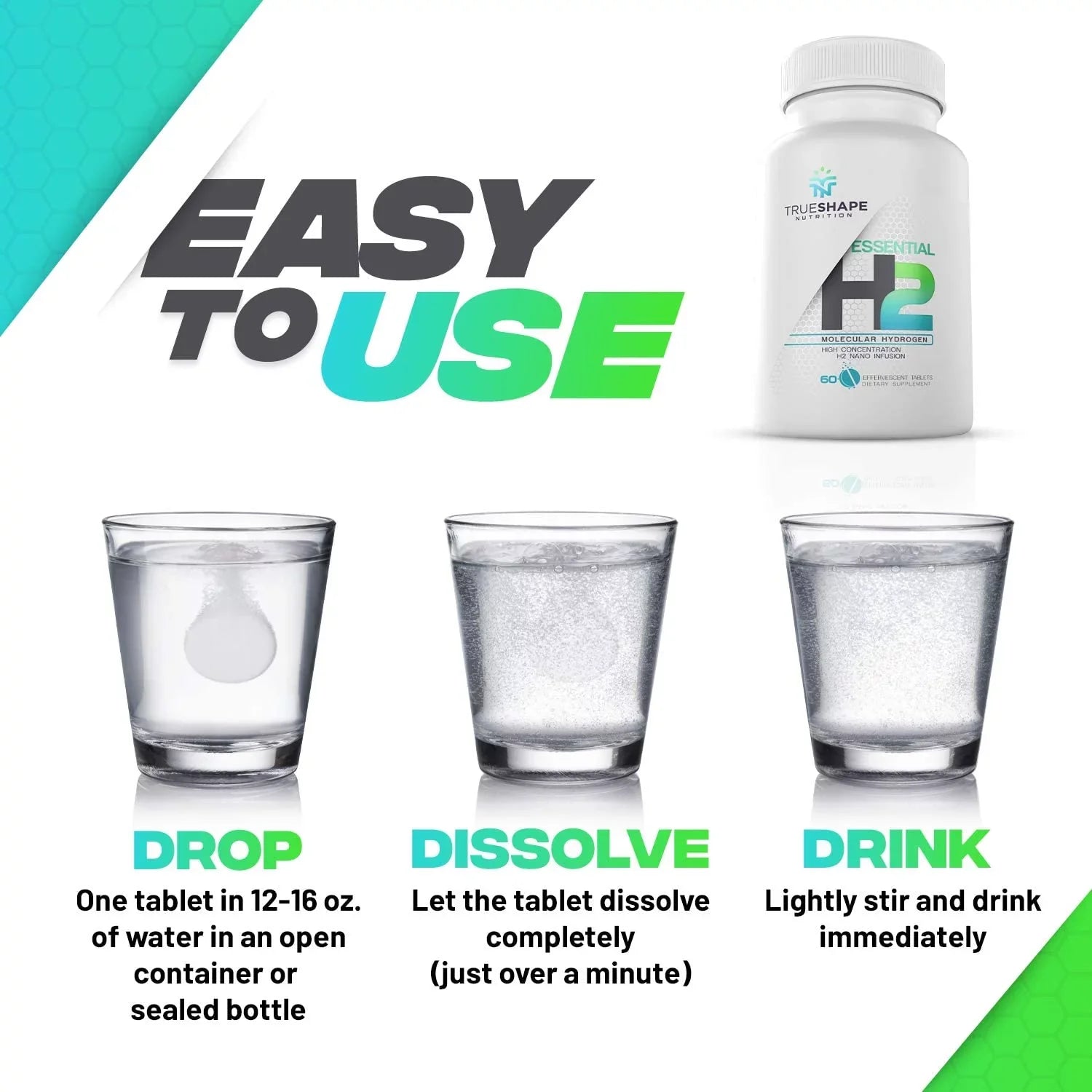 Essential Servings) Supplement (60 H2 TrueShape Fizzy for Molecular Tablets Nutritional Nutrition Hydrogen Water