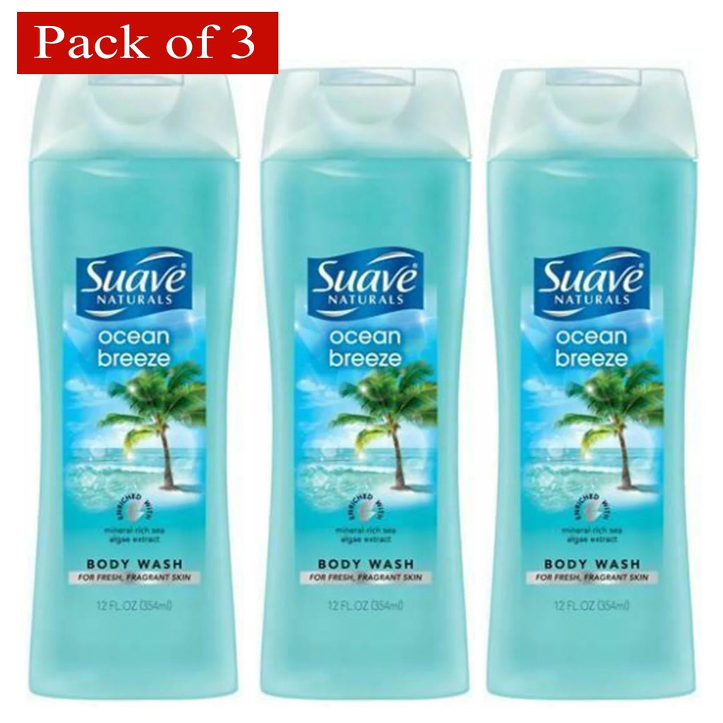 Suave Wash, Body of Ocean 12 oz Naturals 3) (Pack Breeze