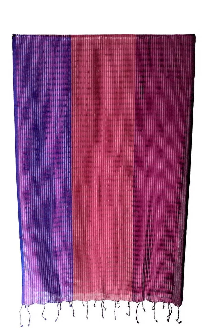 Silk Shawl - Purple Striped Tricolor Thin Vegan