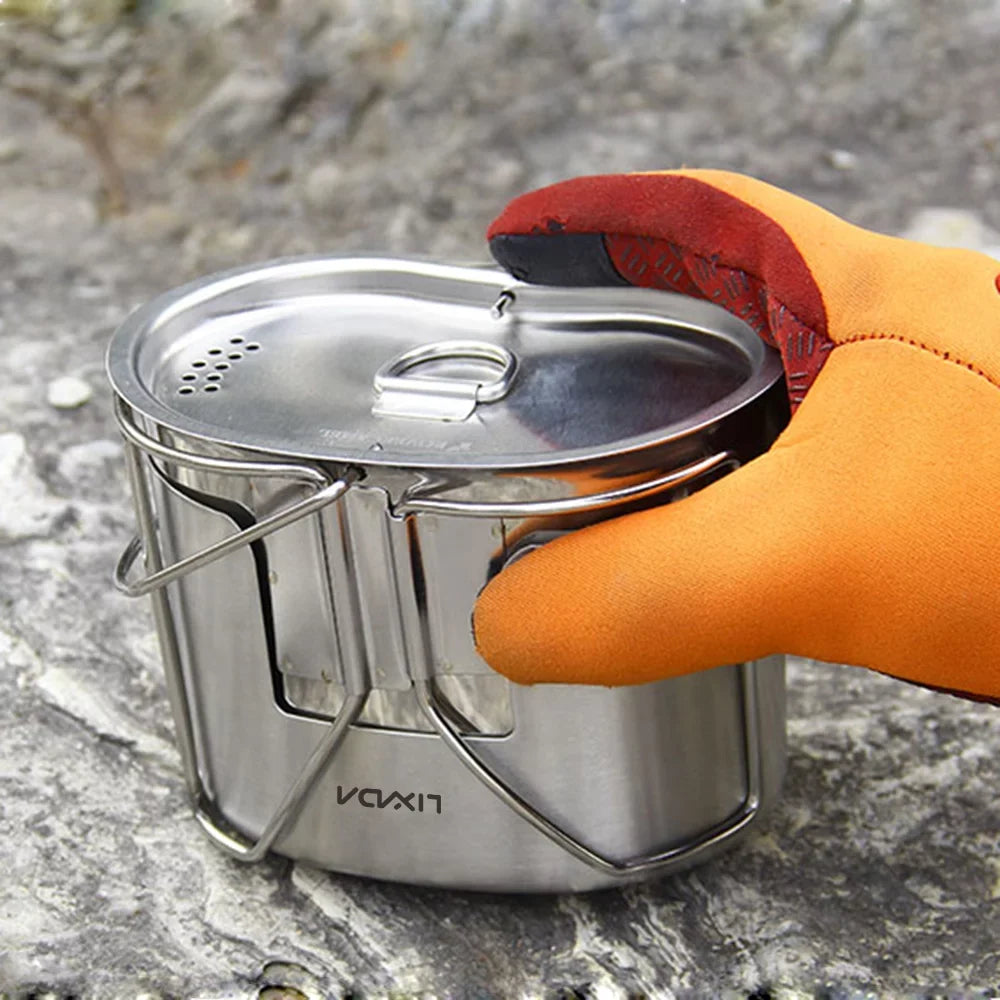 Stove Steel Pot with and Wood Kitchenware - Set Lixada for Survival Canteen Cup Stainless Hanging Camping