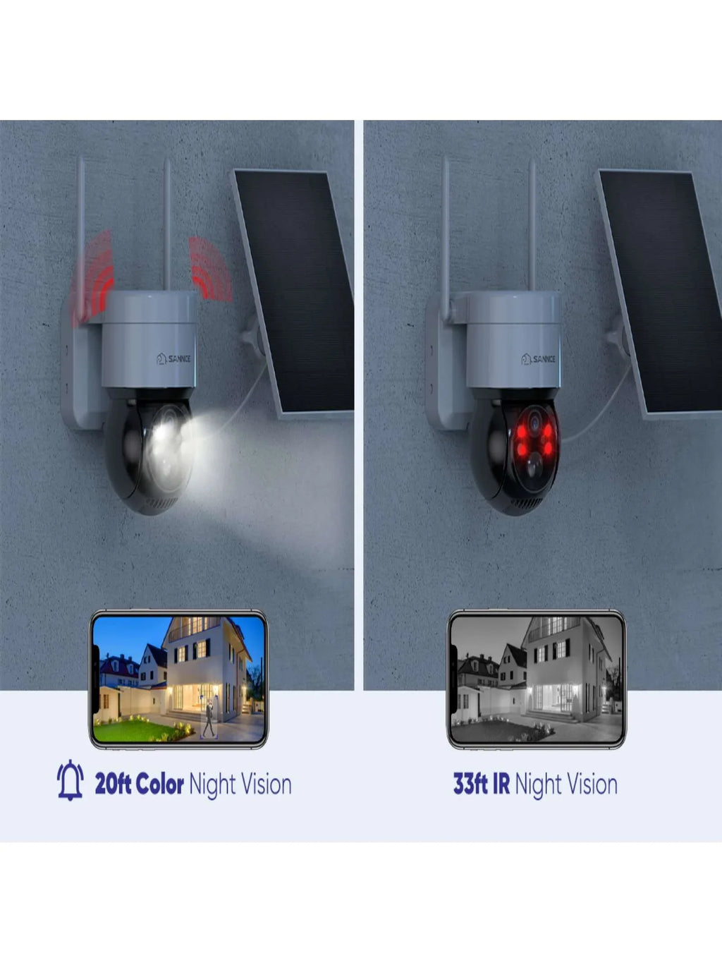 Battery WiFi Security Camera Wireless Cameras Camera Panel, Home Color Surveillance 2K Night Detection Solar Powered SANNCE Audio, Solar Outdoor, for 360Â°PTZ Security, Vision, Motion with 2 Way