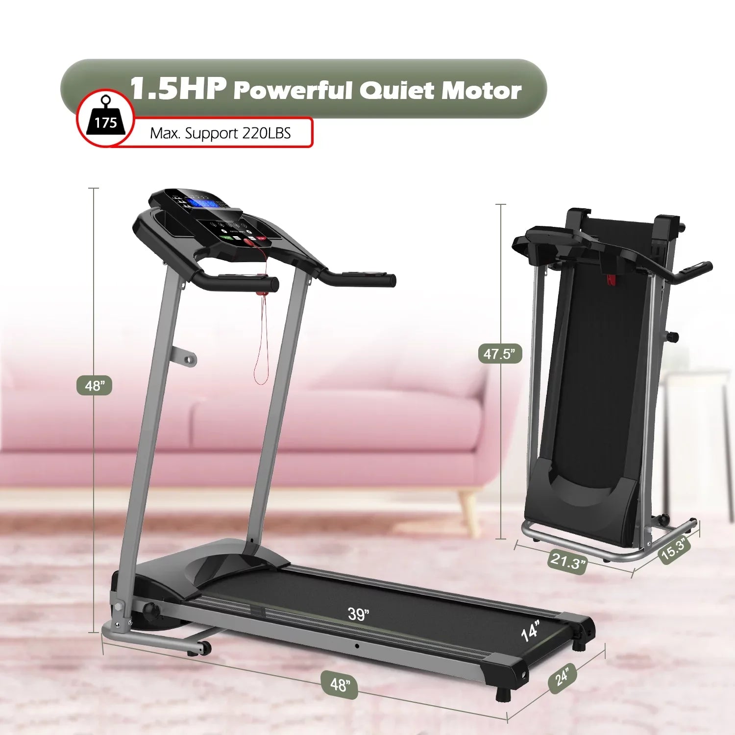 1.5HP Inolait Electric Black Machine, Folding Treadmill Running