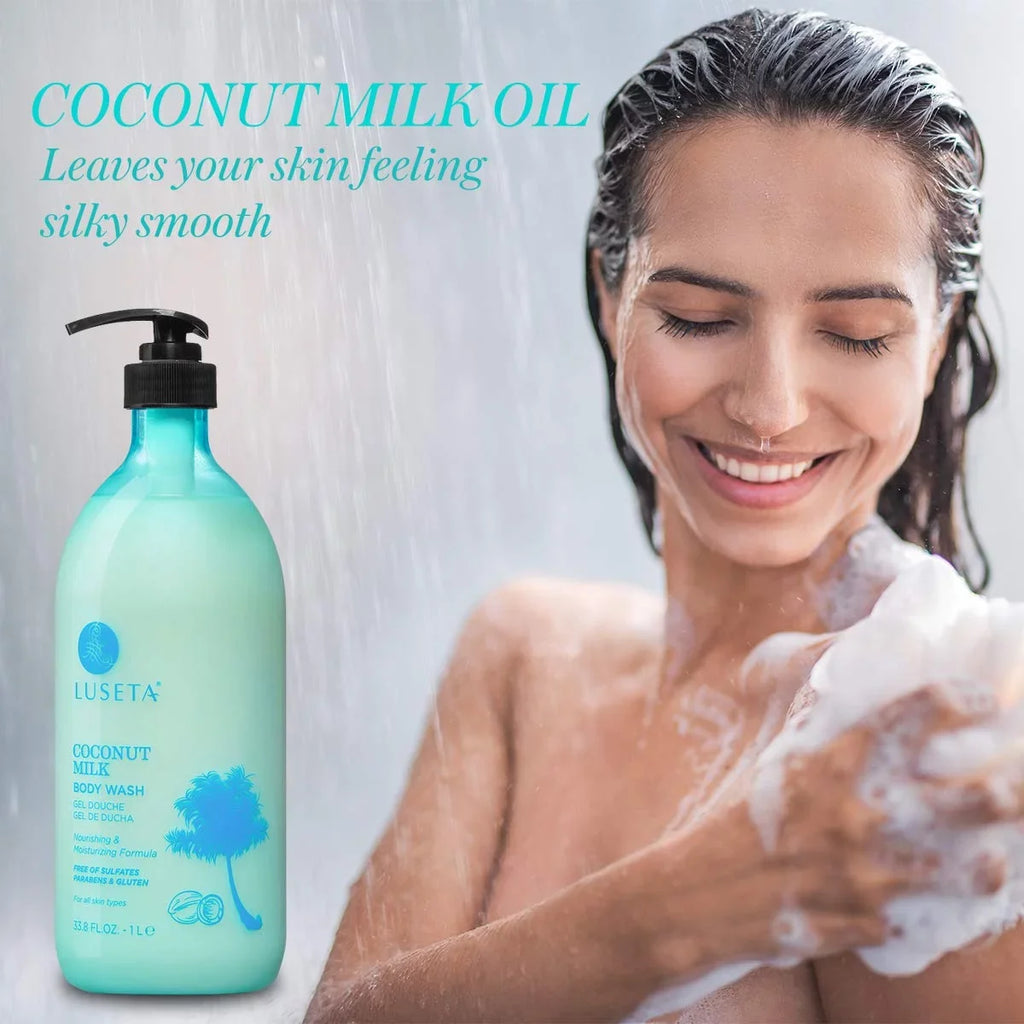 33.8oz Body Wash, Luseta Dry Gentle Skin Soap-Free for Milk Coconut