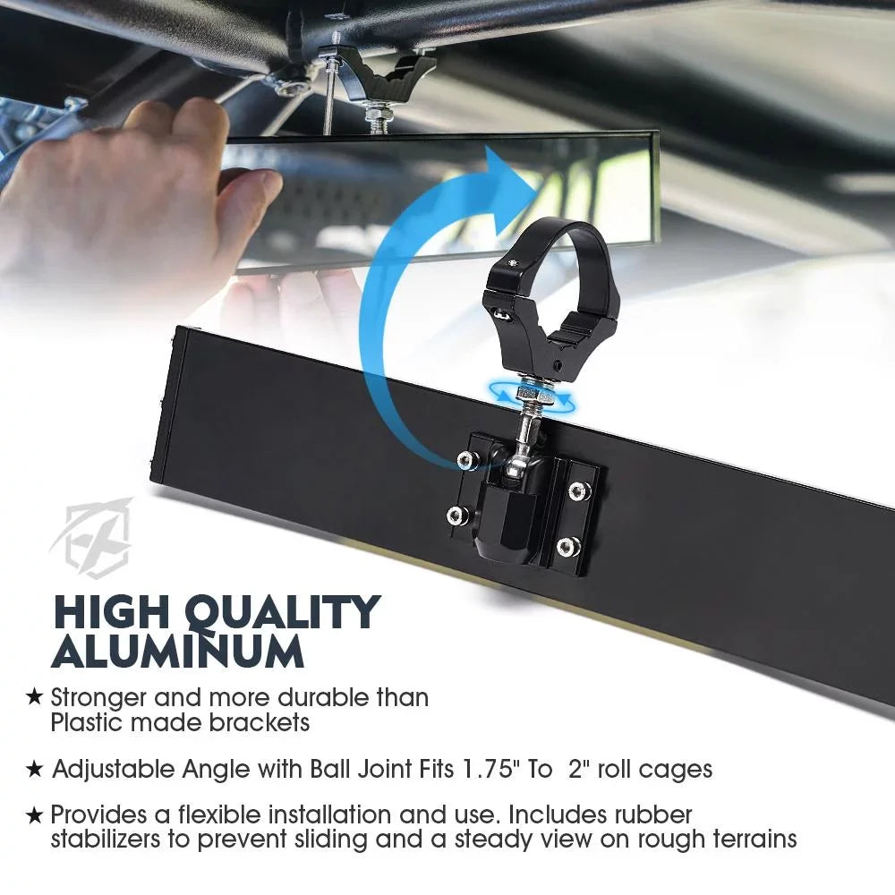 Curved Integrated 1.75"-2" View Lights & LED w/ Switch Xprite 13" for Rollbars UTV Rear Mirror