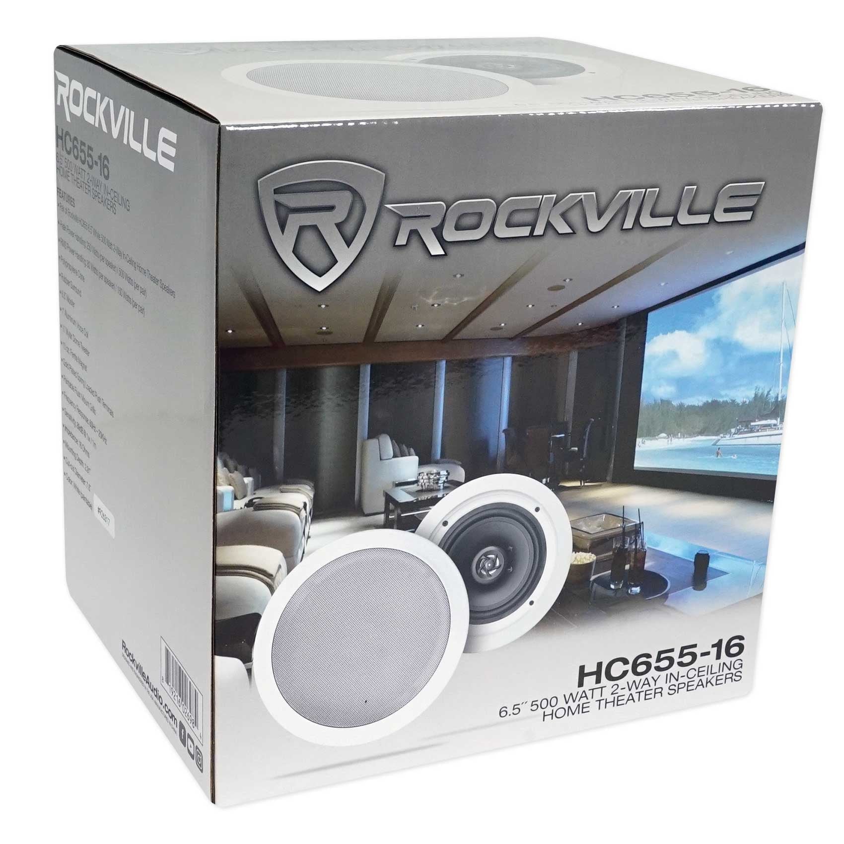 Ceiling Receiver+(8) LED Tube Theater Speakers Rockville Amp/Home 6.5" White