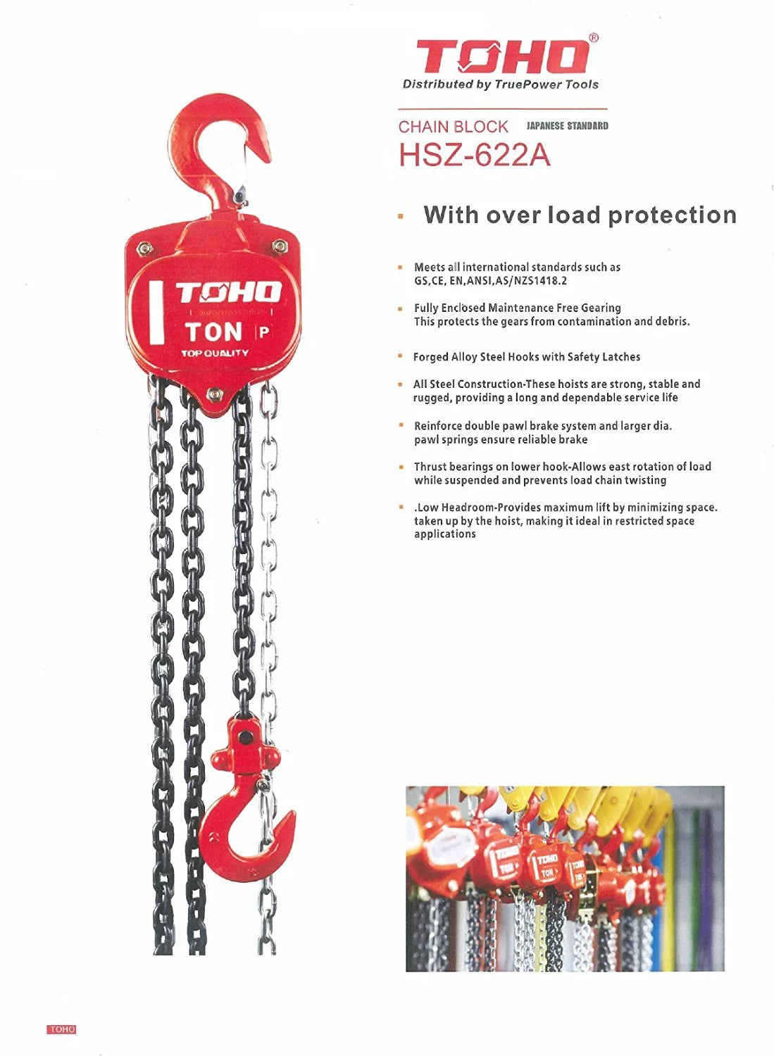 Chain) Hoist Chain Ton, with HSZ-622A Protection TOHO OP (0.5 Ft. Overload Block 20