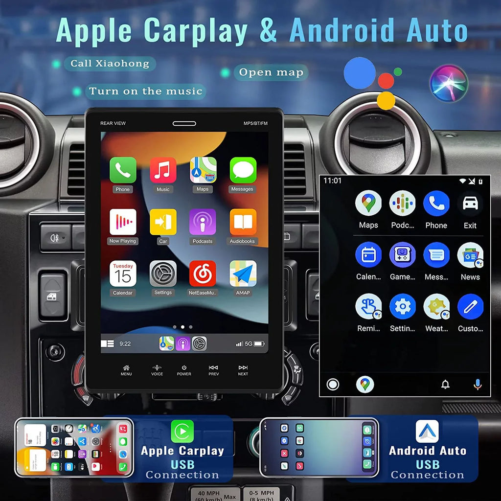 MP5 Rear Apple Carplay Car Car with USB Screen Camera Android Touch Player Din FM,with Link Car Mirror LED Auto Stereo 12 Podofo Bluetooth HD 9.5'' Radio Single