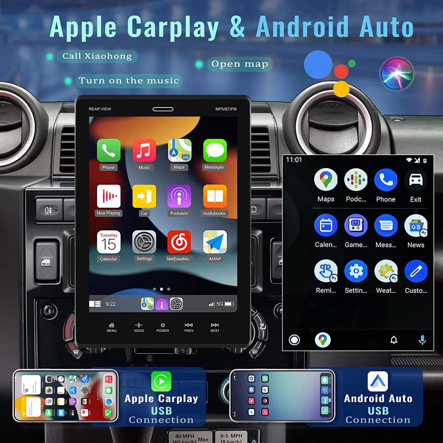 MP5 Rear Apple Carplay Car Car with USB Screen Camera Android Touch Player Din FM,with Link Car Mirror LED Auto Stereo 12 Podofo Bluetooth HD 9.5'' Radio Single
