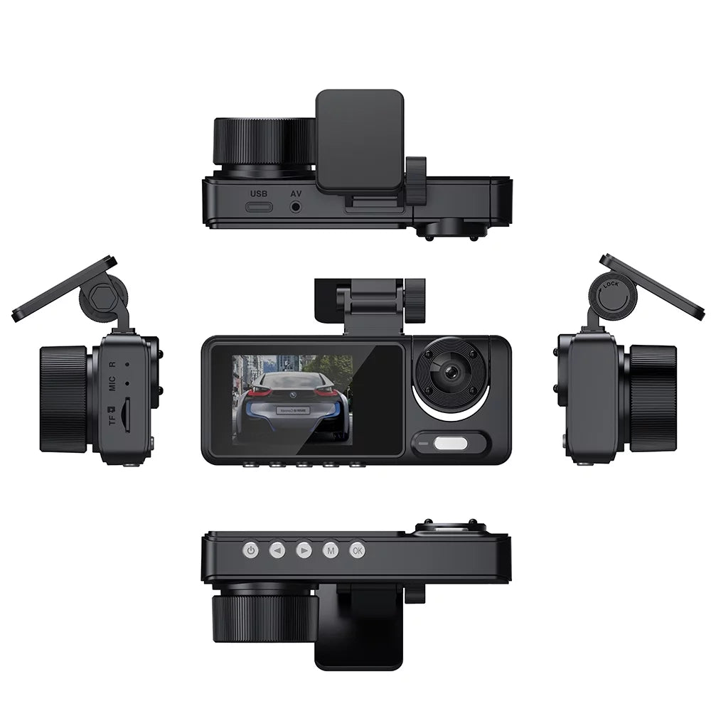 Multi-Language Andoer Clear Wide Car Dash Recorder Recorder Cam Video Safety Mirror Recording Angle Car Camcorder Camera Driving Car 3 Cameras Auto Rearview