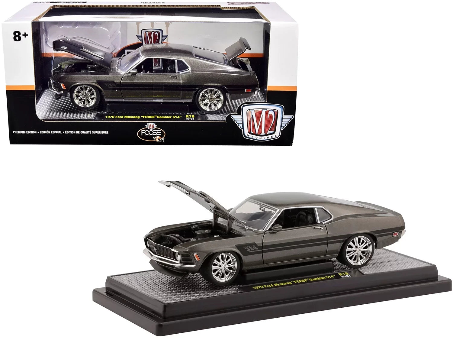 pcs Stripes 514 1/24 Racing Gambler Machines with Black "Foose" Green Ford by Diecast Model Ed Metallic 6880 Car Ltd British 1970 Mustang M2 Jaguar