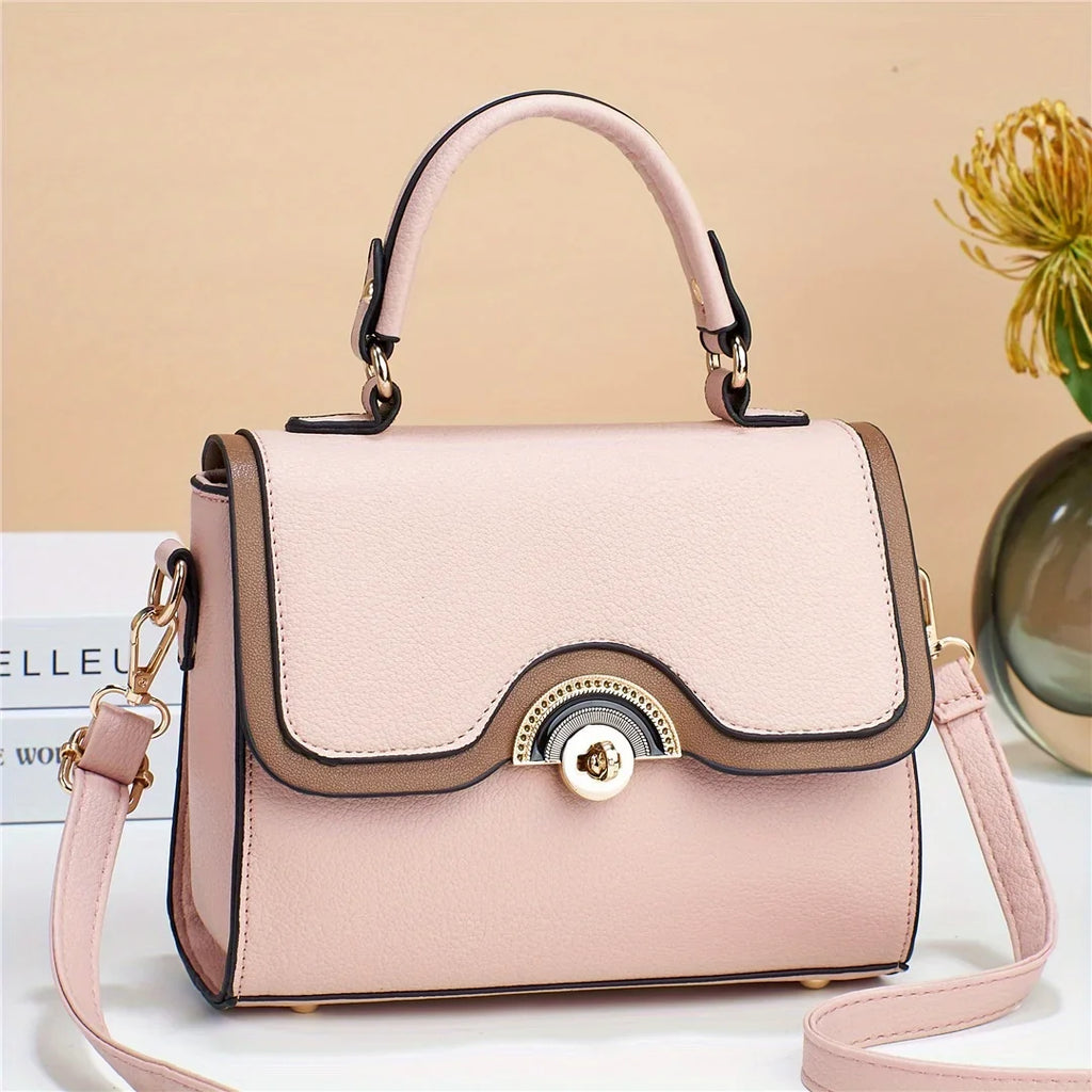 Turn Ontrast Junior Bag, Flap Trendy Lock Square Purses Color Handbags, Women's Crossbody