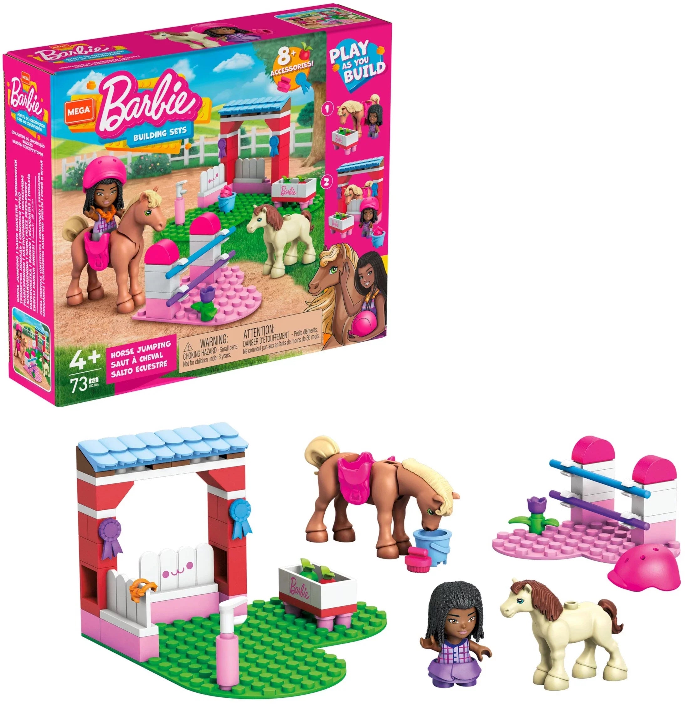 MEGA Building Toy Horses Micro-Doll Barbie and 1 Pieces) Kit (73 with Jumping Horse