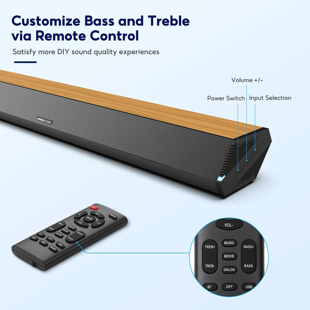 AUX Bluetooth TV 3 4 Optical 110dB HDMI-ARC, S03PRO 60W Home Audio AIYIMA System Connection, Theater Surround with USB Soundbar Bar 28-Inch Speakers, 5.0, Soundbar EQs, Coaxial for Sound