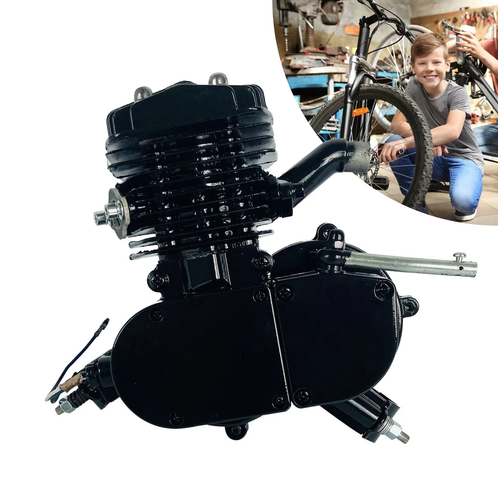 Motor Bicycle Air-Cooled Engine Bike Black Gas Petrol 2-Stroke 80cc Full Motorized Miumaeov Single Assembled Cylinder