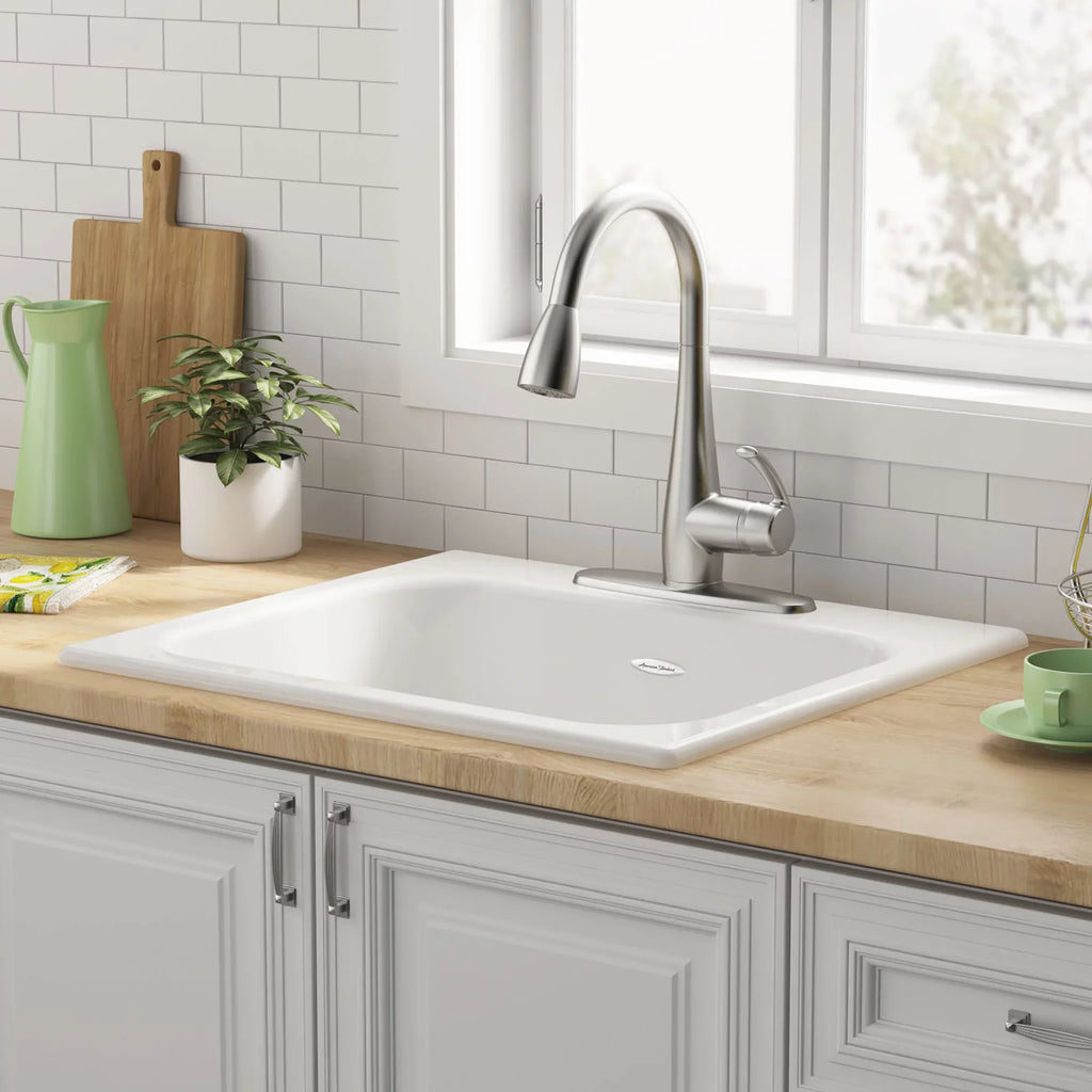 Kitchen Drop-in in Sink Bowl Quince in. American Cast 3-Hole Single White Standard 25 Brilliant Iron