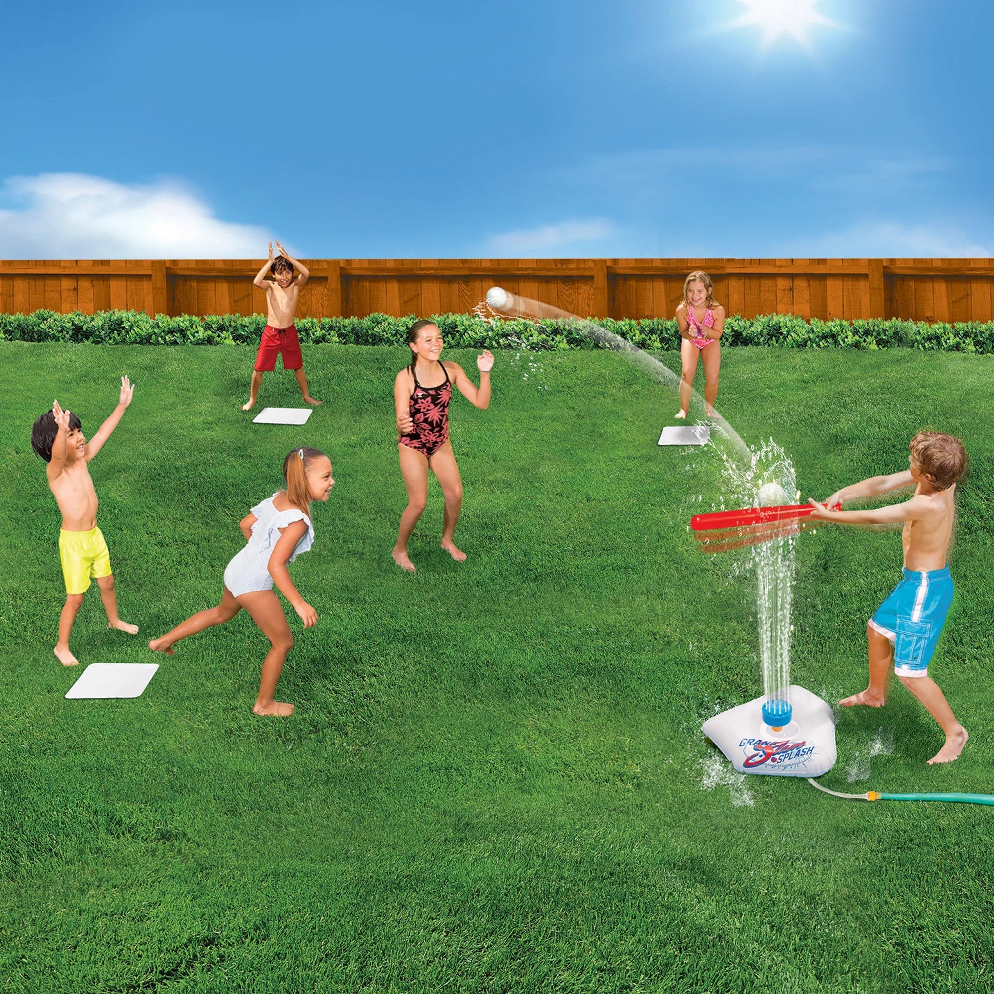 Game Sprinkler Splash 3 Slam Home , Balls Ages Plastic & Plate Bases, Plastic - Backyard Tee + Kids & Baseball Water Batting & 2 + Sports Banzai Includes - Bat Practice,