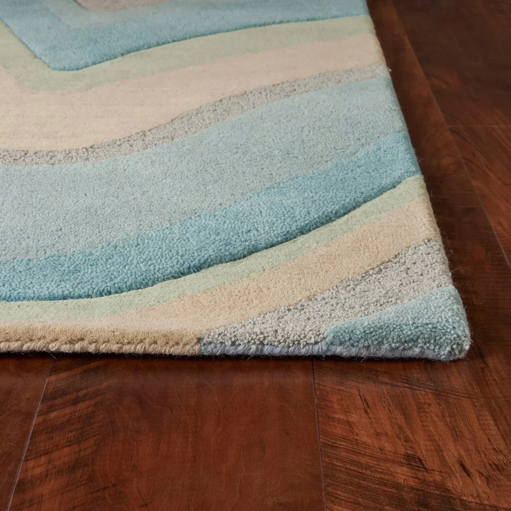 12'3" HomeRoots Rug 9'3" Tufted Blue Beige Runner Ocean Hand 8' Abstract - Waves x