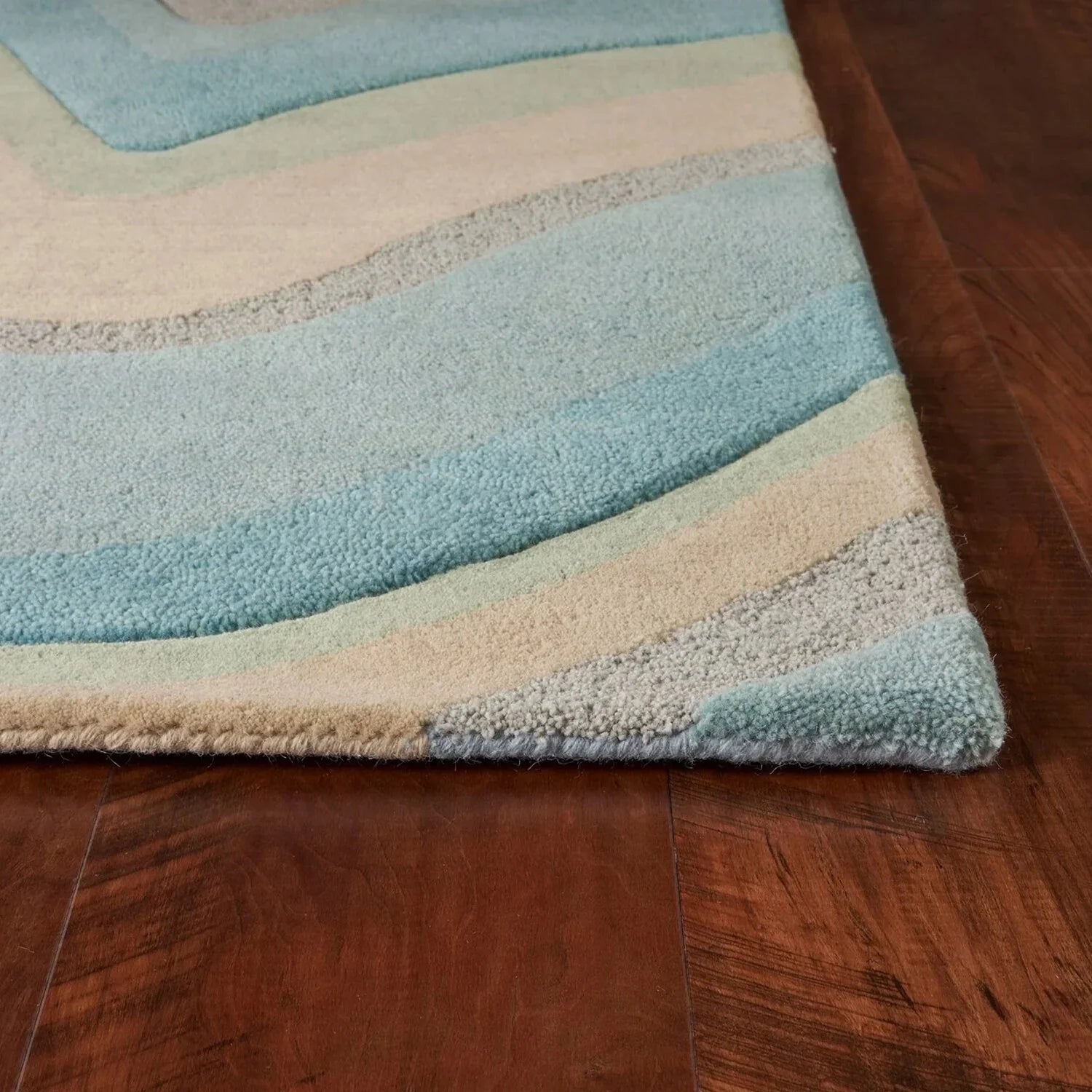 12'3" HomeRoots Rug 9'3" Tufted Blue Beige Runner Ocean Hand 8' Abstract - Waves x