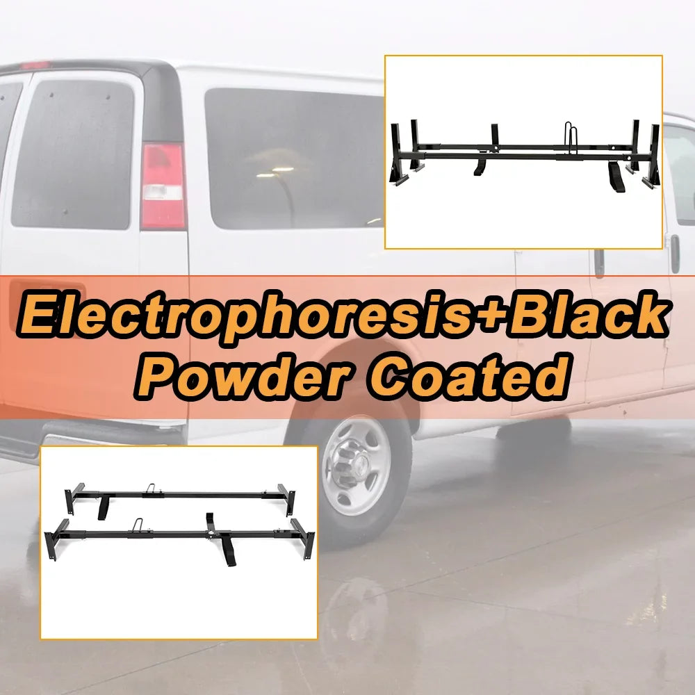 GMC Kojem Roof Rack Rack Vans 2 Universal Full-Size Ladders Carry Steel Bars Mount E-Series Adjustable Chevy Express Savana Ford for 68"-75"