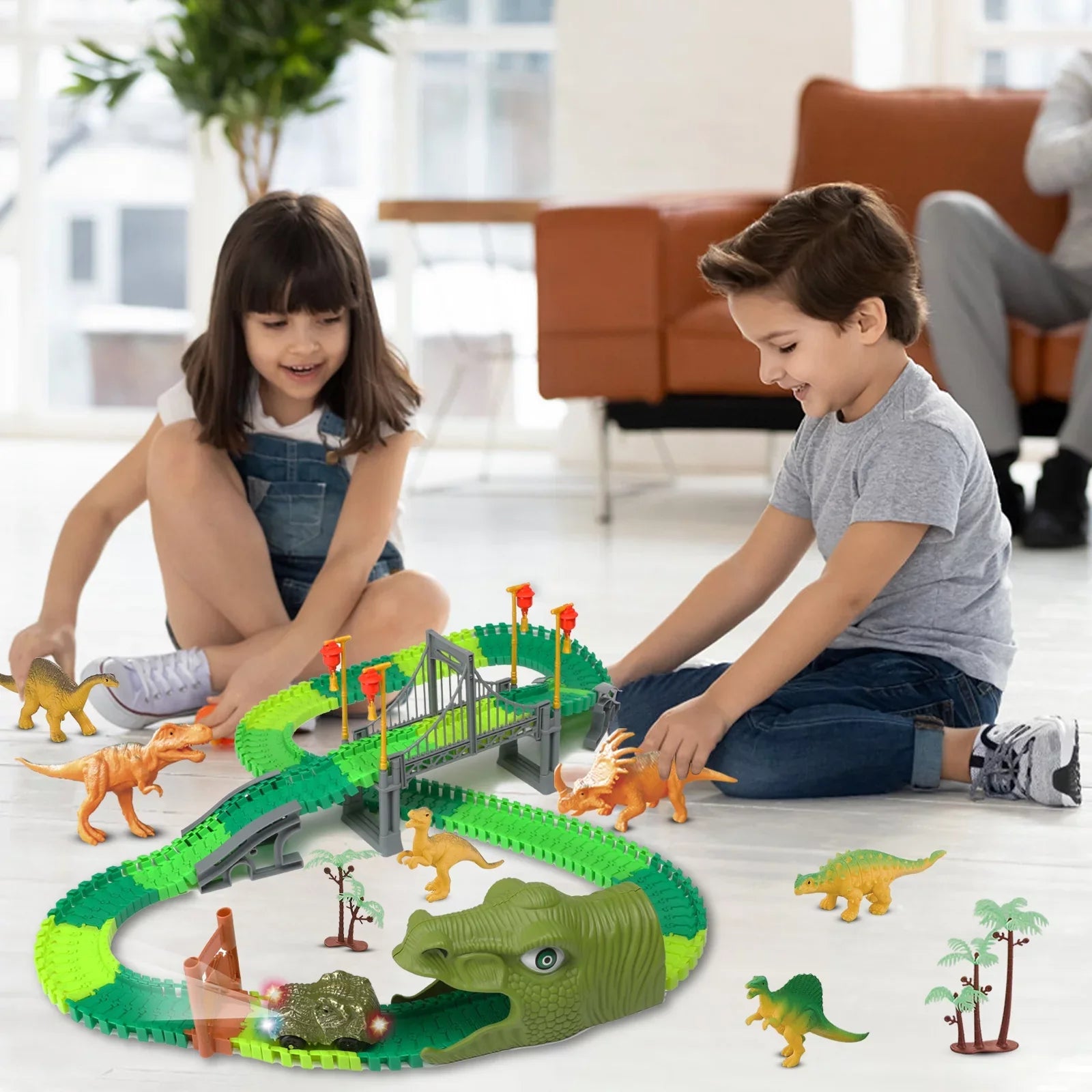 Track Birthday Cars, 5 Toddler Christmas 7 Road Dinosaur Train Toys Set, 3 Year 8 4 Gifts Boys Girls Toys Old World 6 for Beefunni Dinosaur Race 2