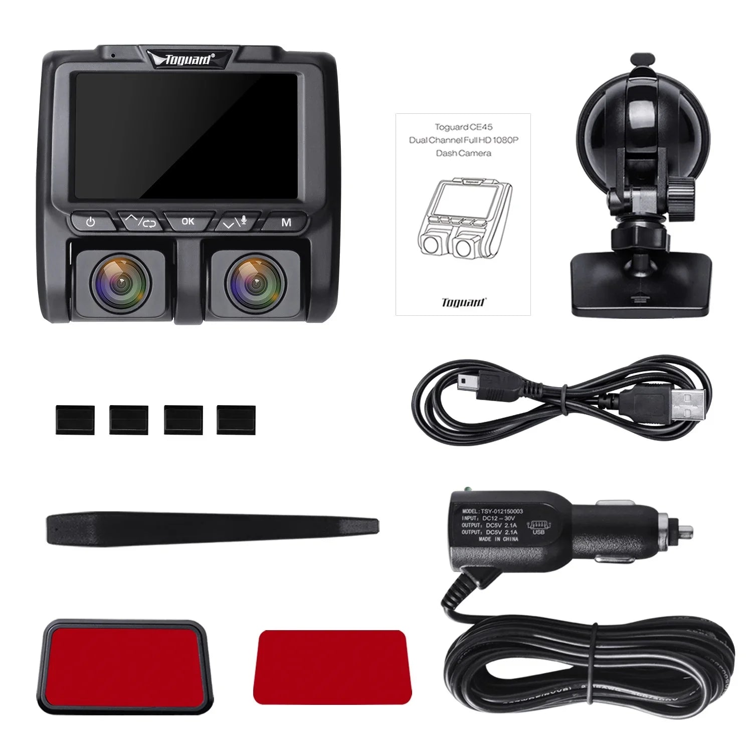 Dash Black 1080P+1080P Camera Front Cams and Inside LCD 3" Cam, Car Dashboard Dual Camera TOGUARD Dash Full HD