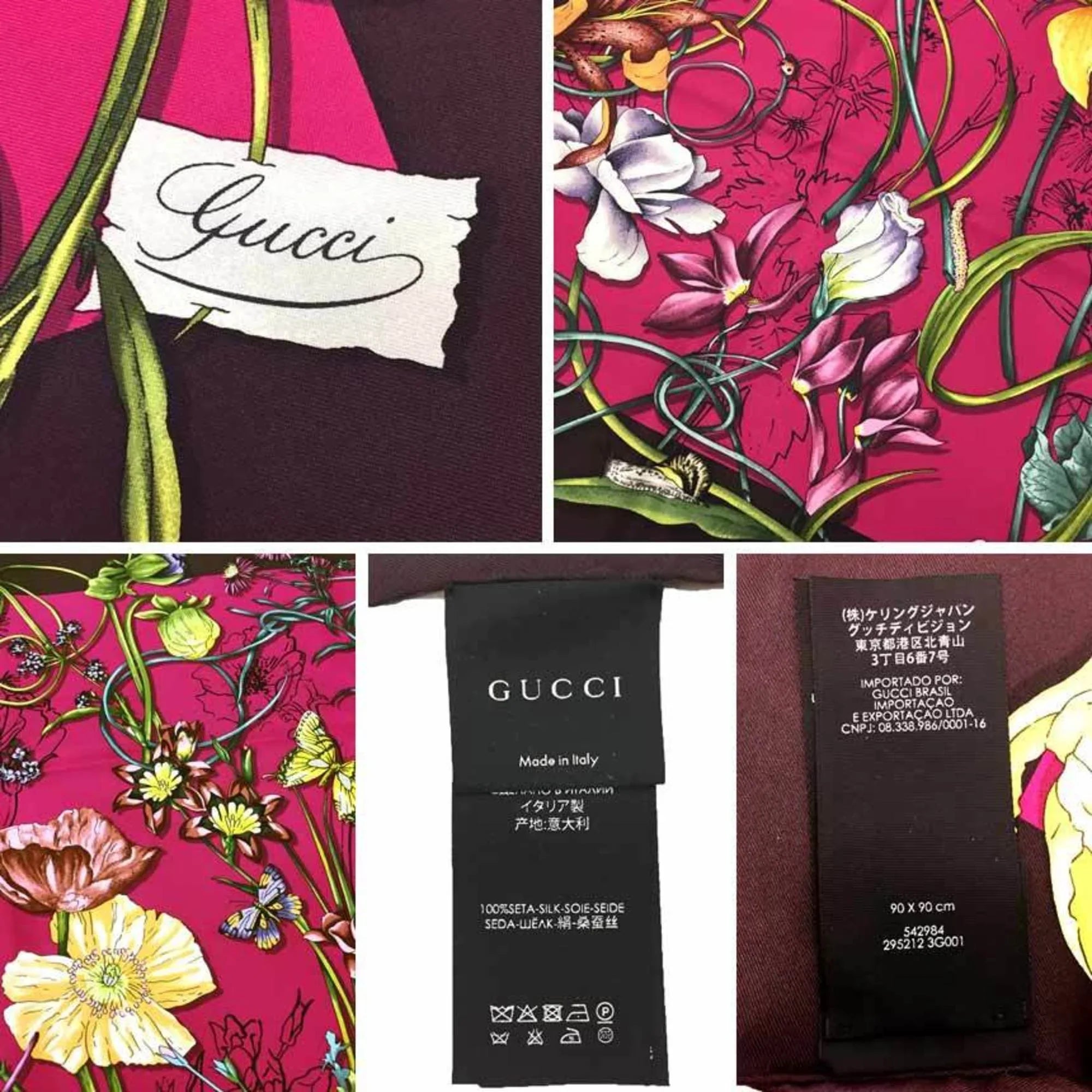 Pink aq9410 Pre-Owned Scarf Flora x 100% Silk GUCCI New) Flower Large (Like Muffler Gucci Print Carre Bordeaux