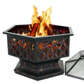 Lid, Backyard, Portable Burning 24¡¯¡¯ Pit W/Mesh Outdoor - Black Pire Wood Bonfire Hex-Shaped ZenSports