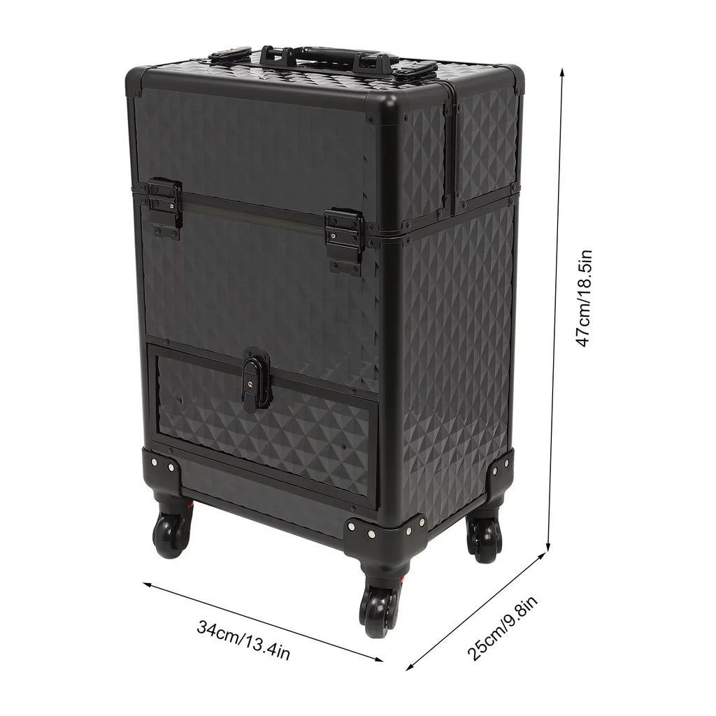 Trunk Case Rolling Nail Salon Cart Manicure Luggage Trolley Cosmetic Organizer Makeup Box Wheeled Storage Black Case Aiqidi Train