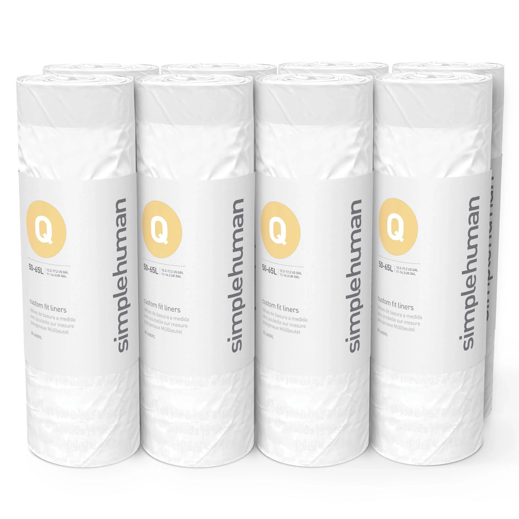 Trash 240 Liter 13-17 simplehuman Bags, Code Fit Custom 50-65 Roll Q Drawstring Gallon, Pack, White /