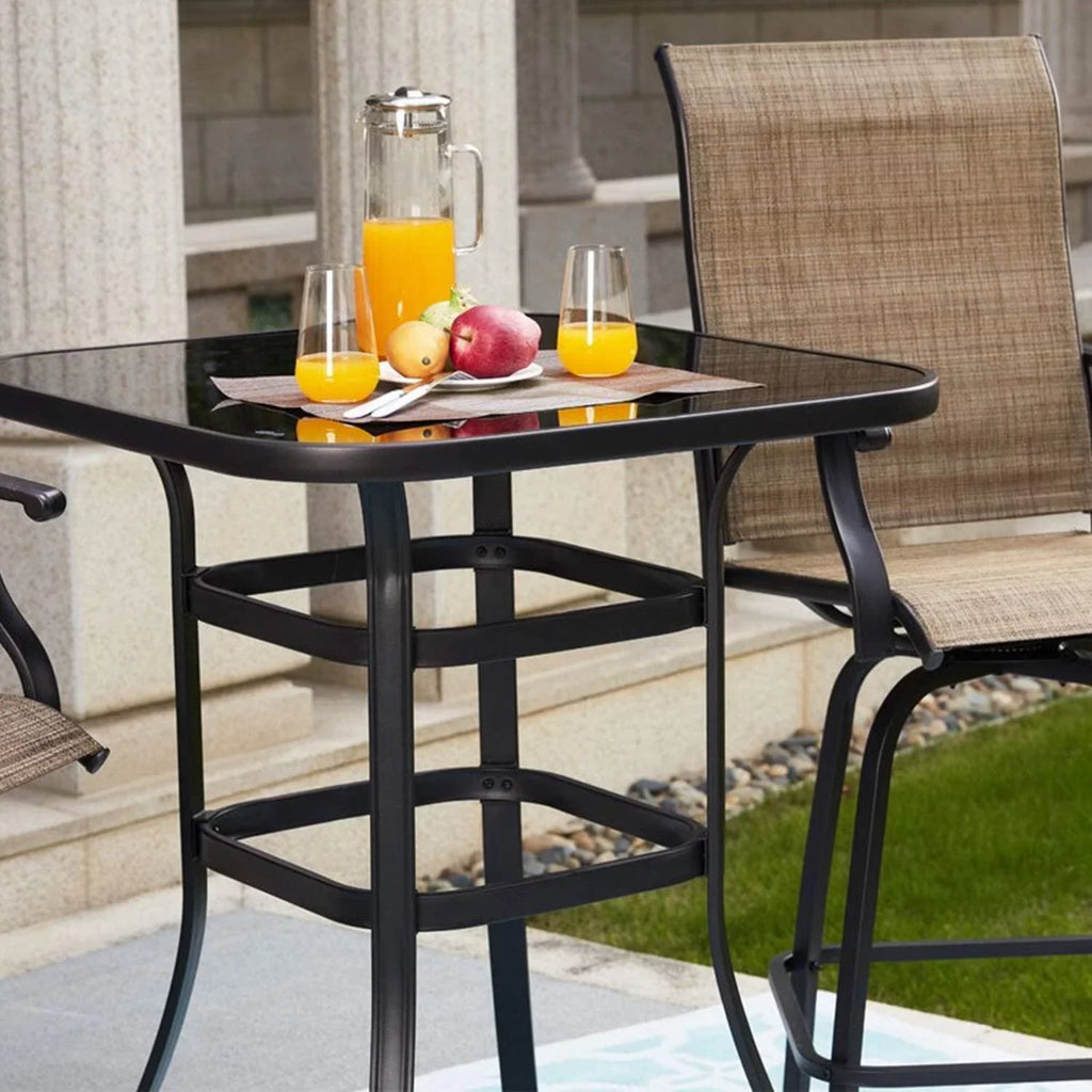 Marlowe Glass Aesthetically Metal Designed Solid Multi Finish Table With Bar Purpose