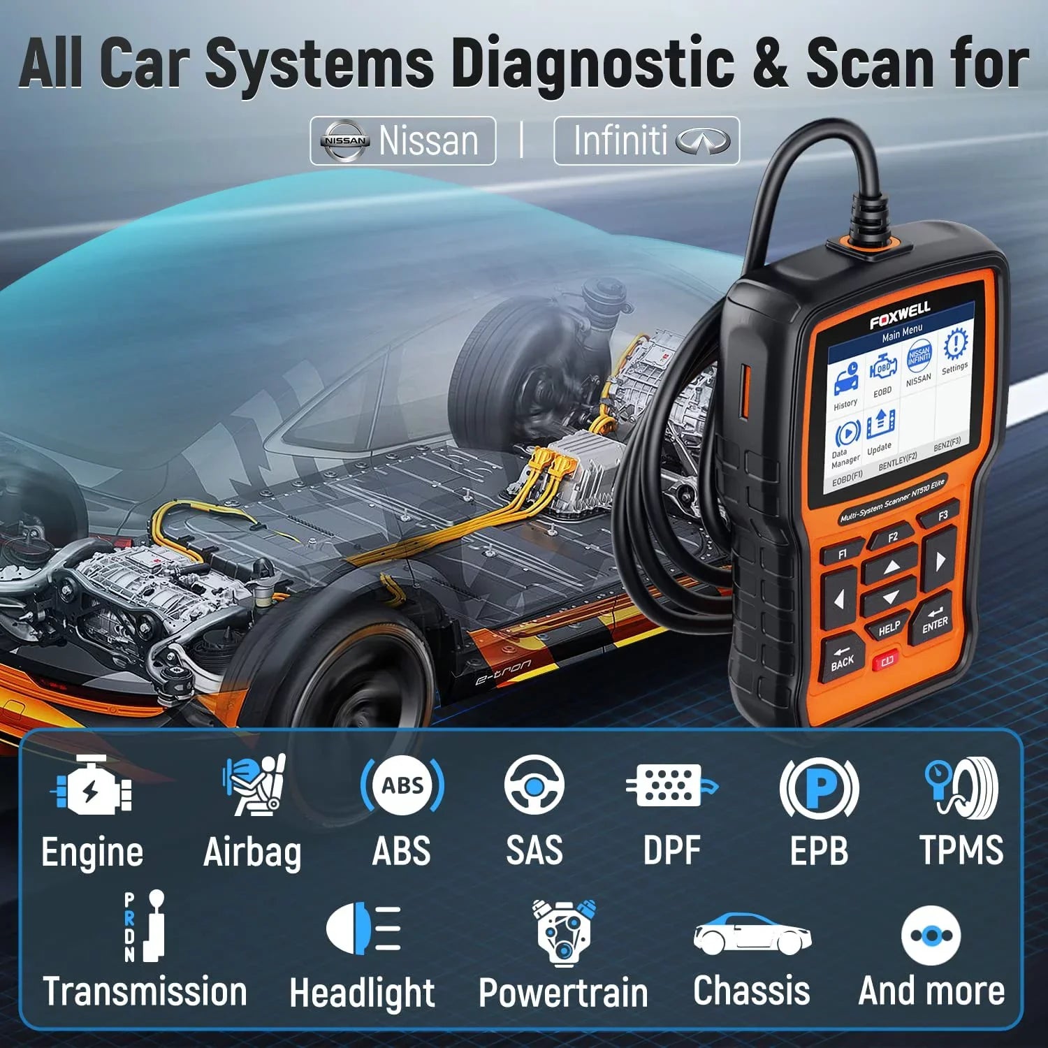 Registration Scanner SAS Scanner with Code NT510 EPB Tool Oil Reader Scan Elite Professional Bi-Directional for TPS OBD2 Car Foxwell Fits Reset Battery OBD2 All Tool Infiniti Nissan Diagnostic System