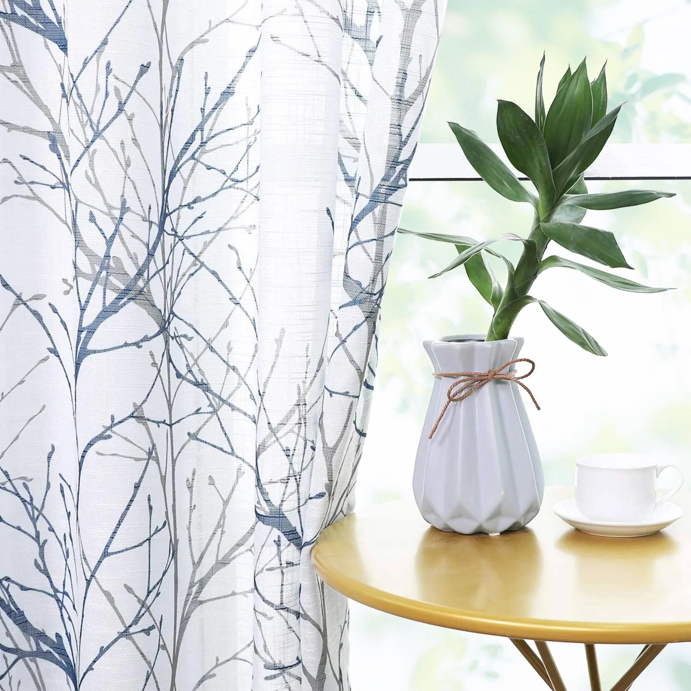 Textured Blue Grommet, Tree Set Branches Print Room Semi White Sheer Sheer for Curtain for Window Drapes Linen Decoultimatex Panels Bedroom, Curtain Gray 52"x84"x2 Living