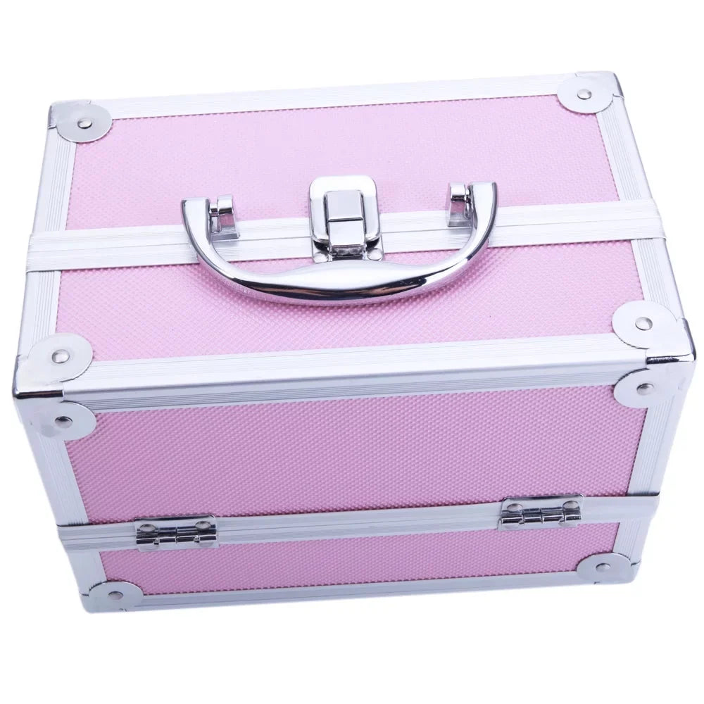 Box Train Makeup Mirror Bag Pink Portable Jewelry with Case Zimtown Aluminum Storage Silver Lock Case