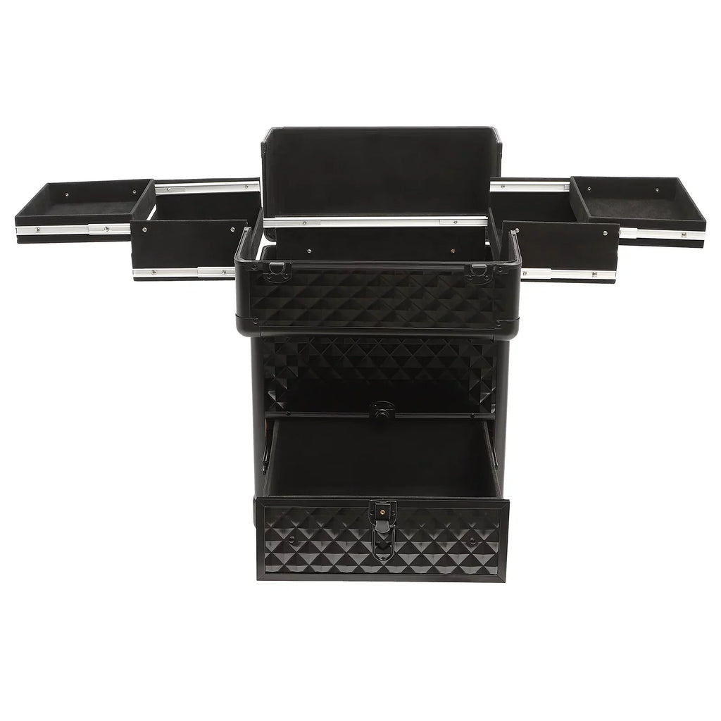 Trunk Case Rolling Nail Salon Cart Manicure Luggage Trolley Cosmetic Organizer Makeup Box Wheeled Storage Black Case Aiqidi Train