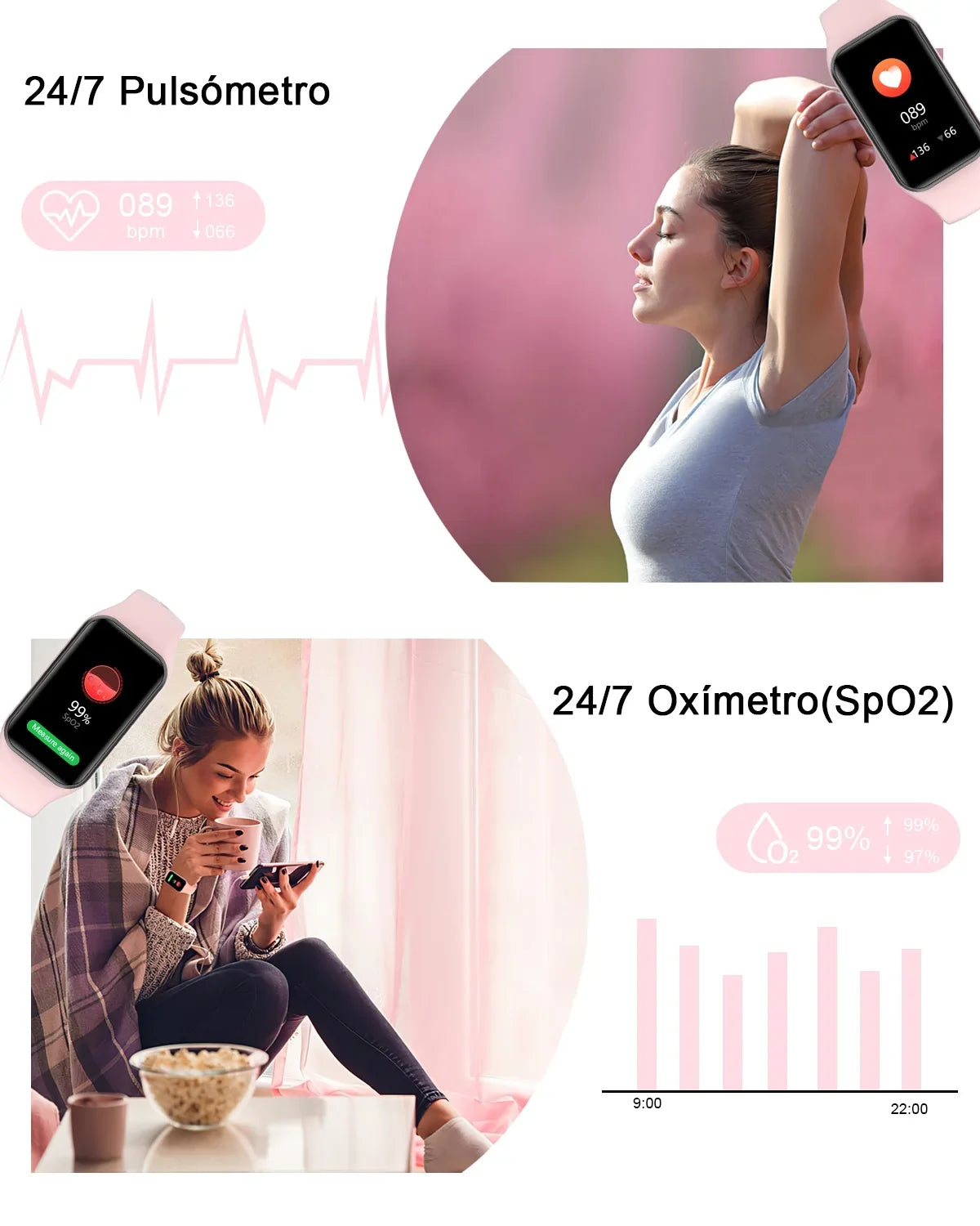 Smart Fitness for IP68 1.47 Tracker iOS,Pink Compatible Android 24 Inch and Women HD Waterproof, Modes Sports Pedometer, Screen,with - Watch , with Men Calorie