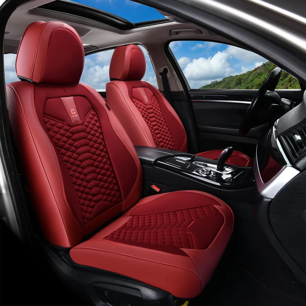Most Seat Breathable Front SUV & Leather Auto Fabric Interior Sedans Car Back Car Fit Women, Seats Red for Pickup Seat Universal 5 Coverado Full Covers Set Trucks Protectors,