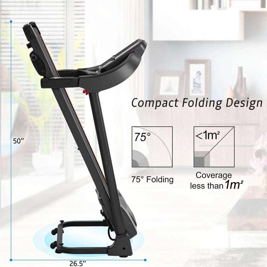 Adjuster with Speakers Audio Running Jogging Motorized Treadmill Easy Folding Machine and Incline Compact