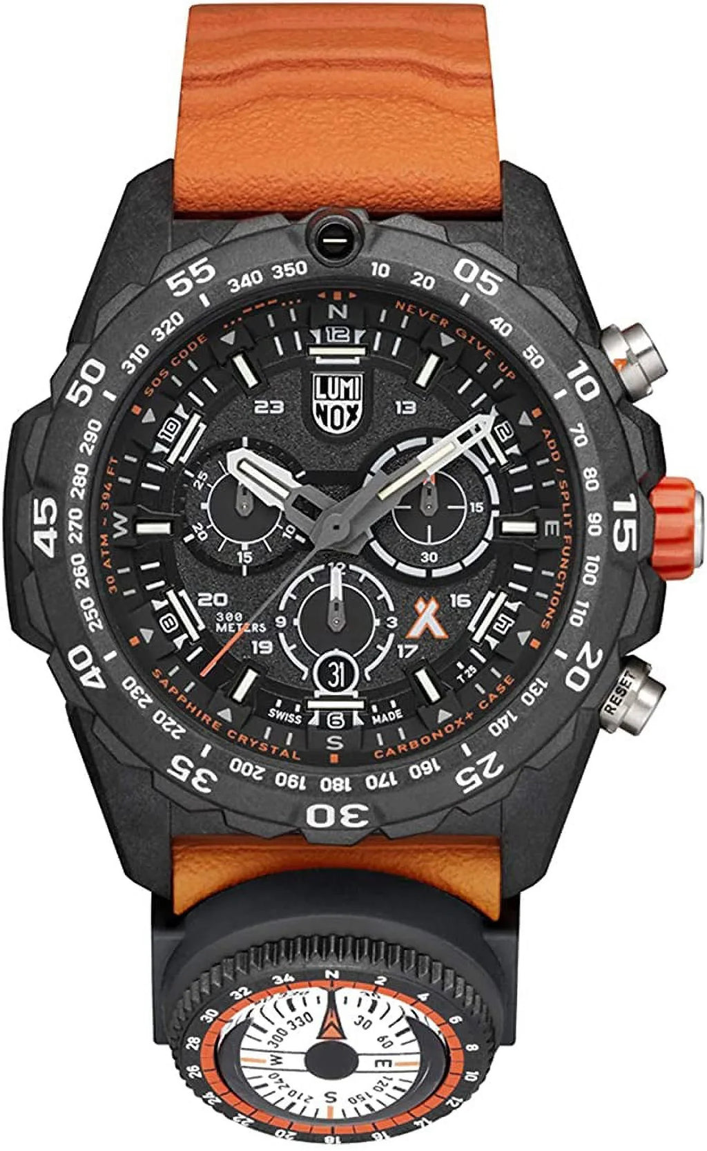 Stainless M Master 3749: Luminox Grylls Survival Series 45mm Bear - Swiss Black/Orange Watch Water Steel Mens Made Resistance 300