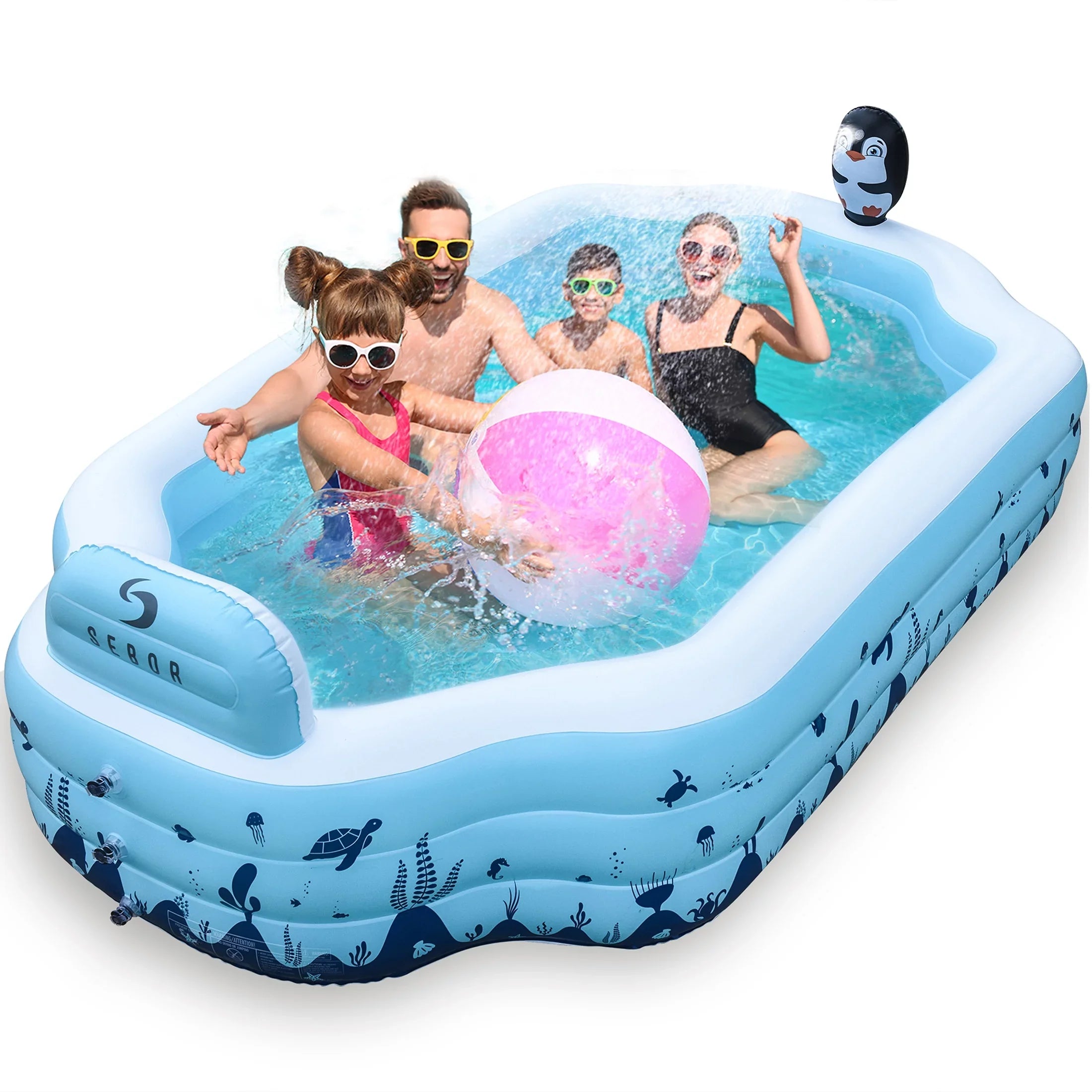 for x Adults, Sized 20'' Full Pool and x - 76'' Thickened Sebor Kids Pool Swimming and Sprinkler - Above Fun Garden, and Design for Seat with Ground Outdoor 10.3Ft Backyard, Inflatable Family,
