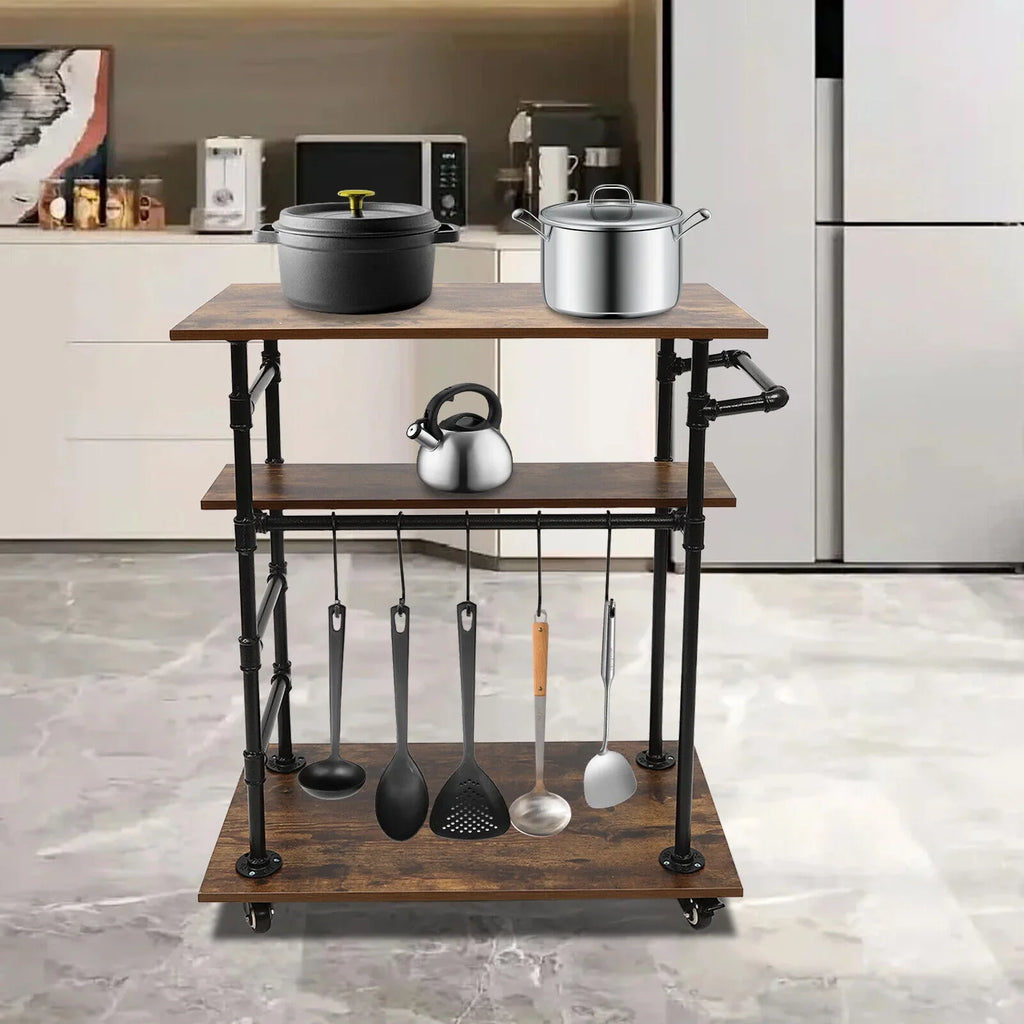 Universal Kitchen Wheels W/ Removable x17.7"W Cart Hooks x39.4"H 3 Layers 31.5"L