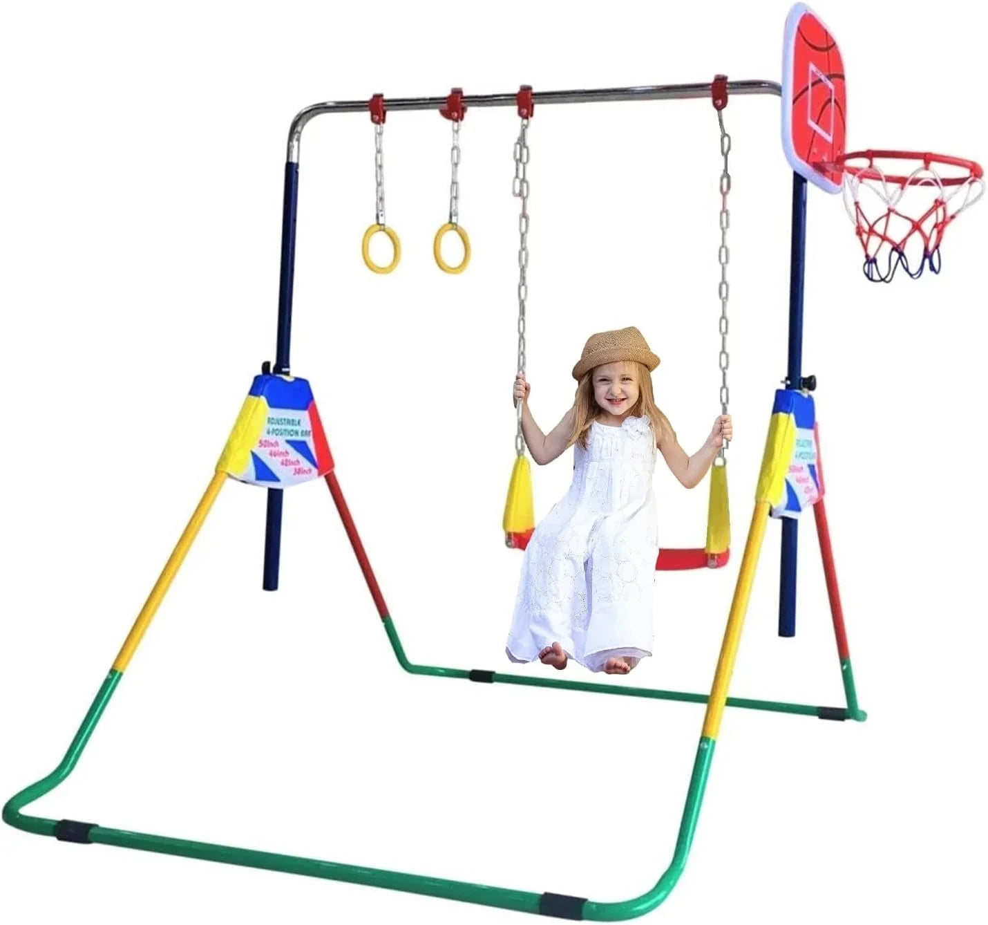 Home Folding Bar Swing, for Bar - 4-in-1 Rings, Training Hoop Gymnastics Height-Adjustable Basketball with Set Junior Gym